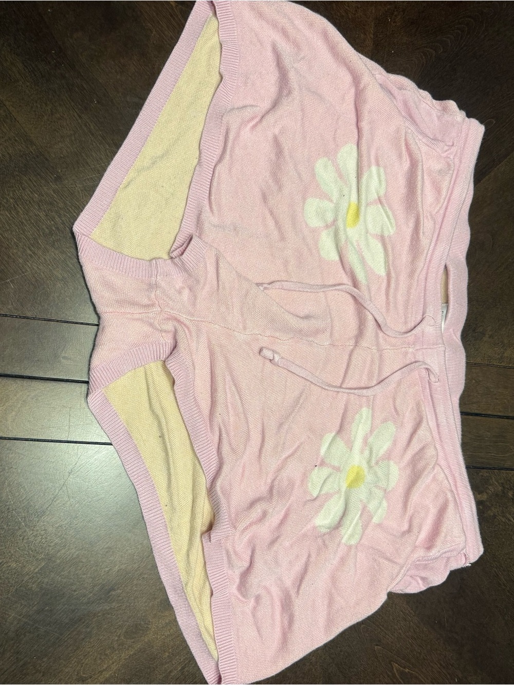 Women’s Pink Daisy Knit Lounge Shorts with Elastic Waist
